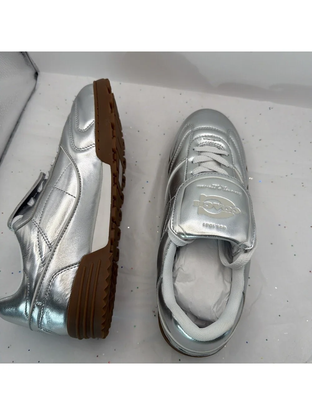 Coach Match Sneaker CC147 Silver Metallic Leather Women’s 11.5 D New